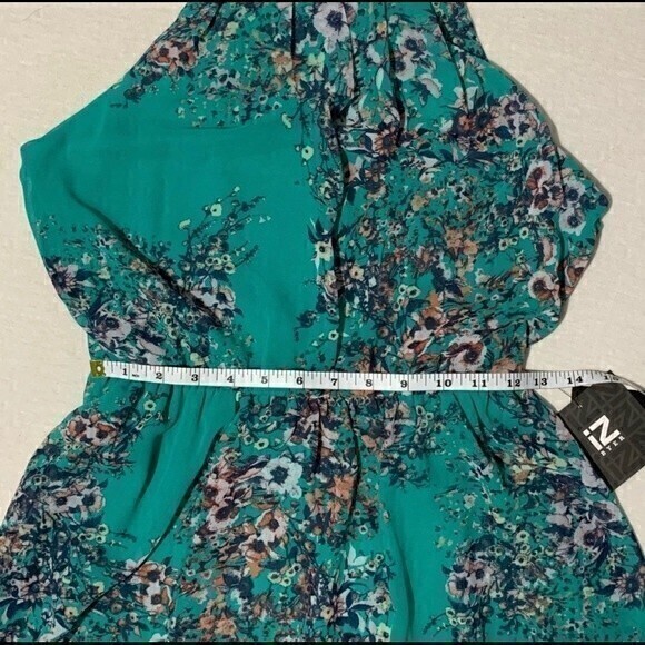 NWT Iz Byer Floral Spaghetti Strap Pintuck Halter Chiffon Turquoise Dress Size S - Picture 5 of 10